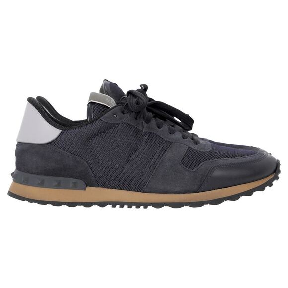 Valentino Garavani Rockrunner Sneakers in Navy Blue Mixed Media